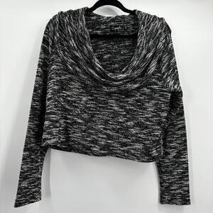 Sympli Sweater Womens 14 Black White Textured Cowl Crop Pullover Long Sleeve Top